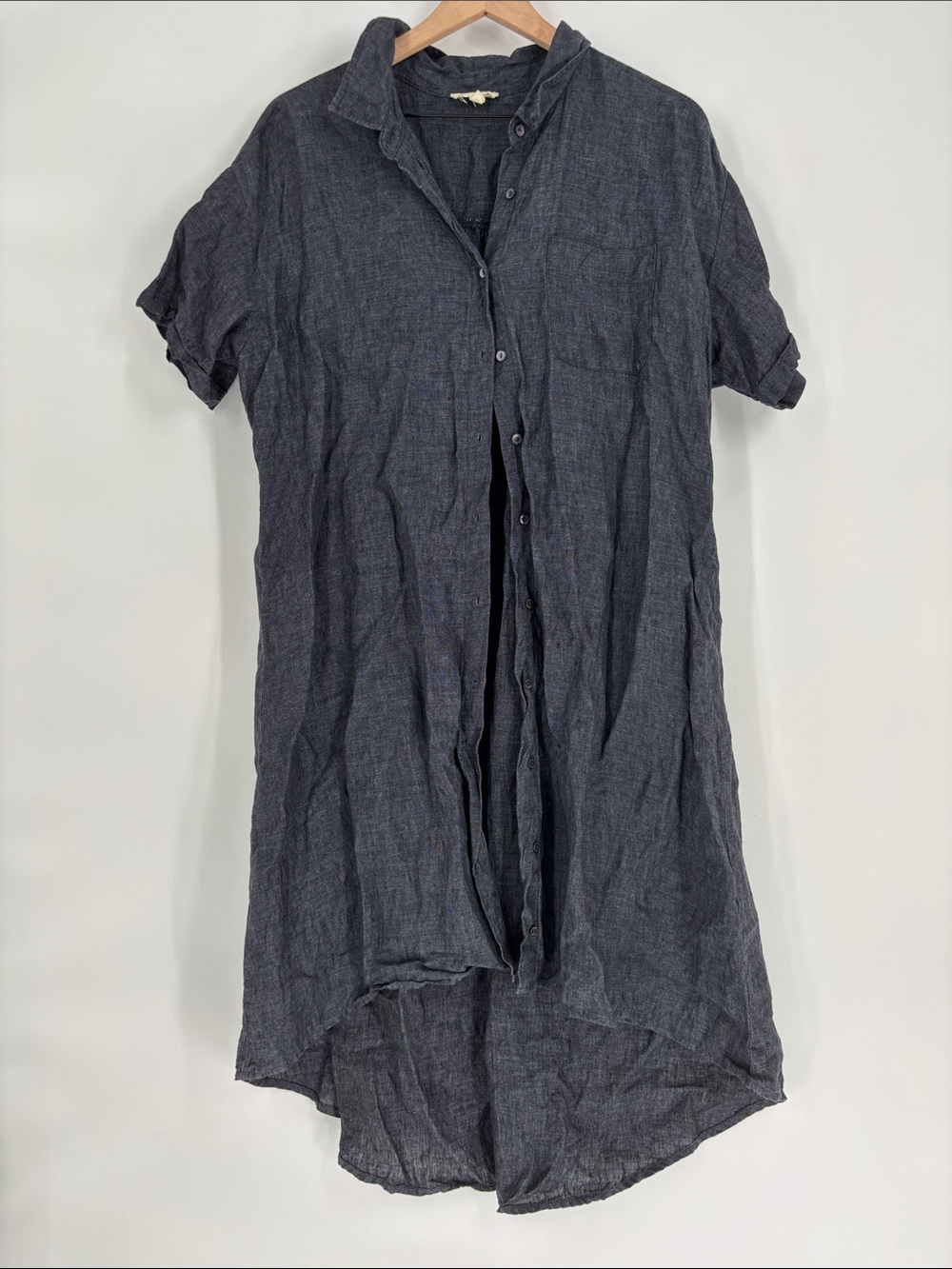 Eileen Fisher blue chambray linen dress hi low large
